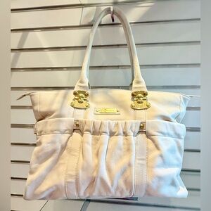 New Designer Direct off white Leather Tote with Gold Accents